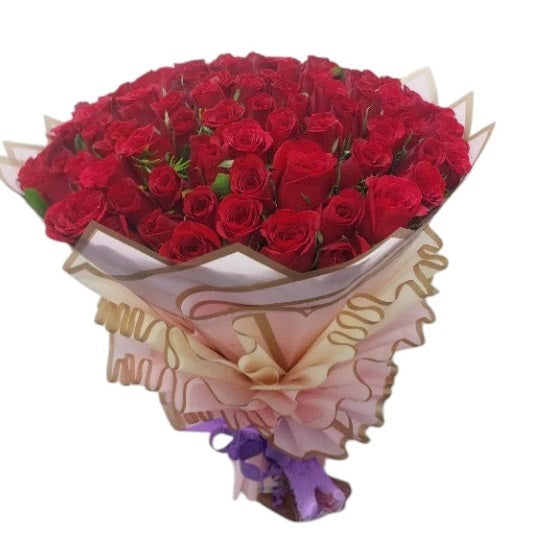 100 Red Roses Hand Bouquet with Korean Paper Packing