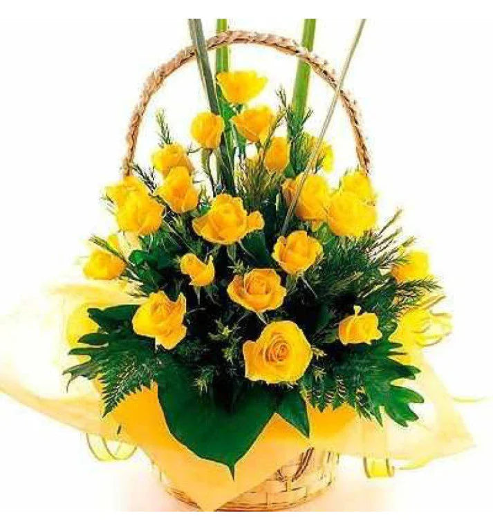 30 yellow roses round basket