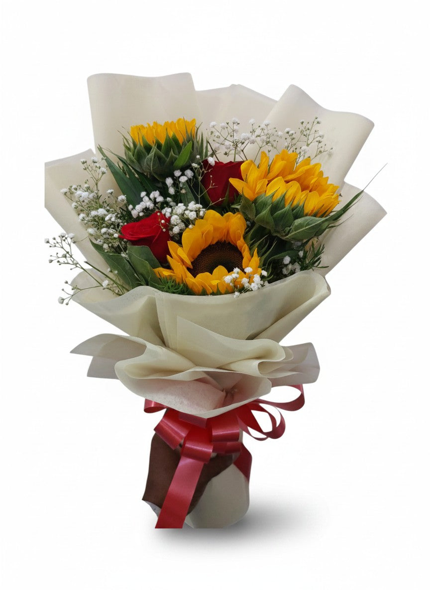 Sunflowers and Red Roses Bouquet