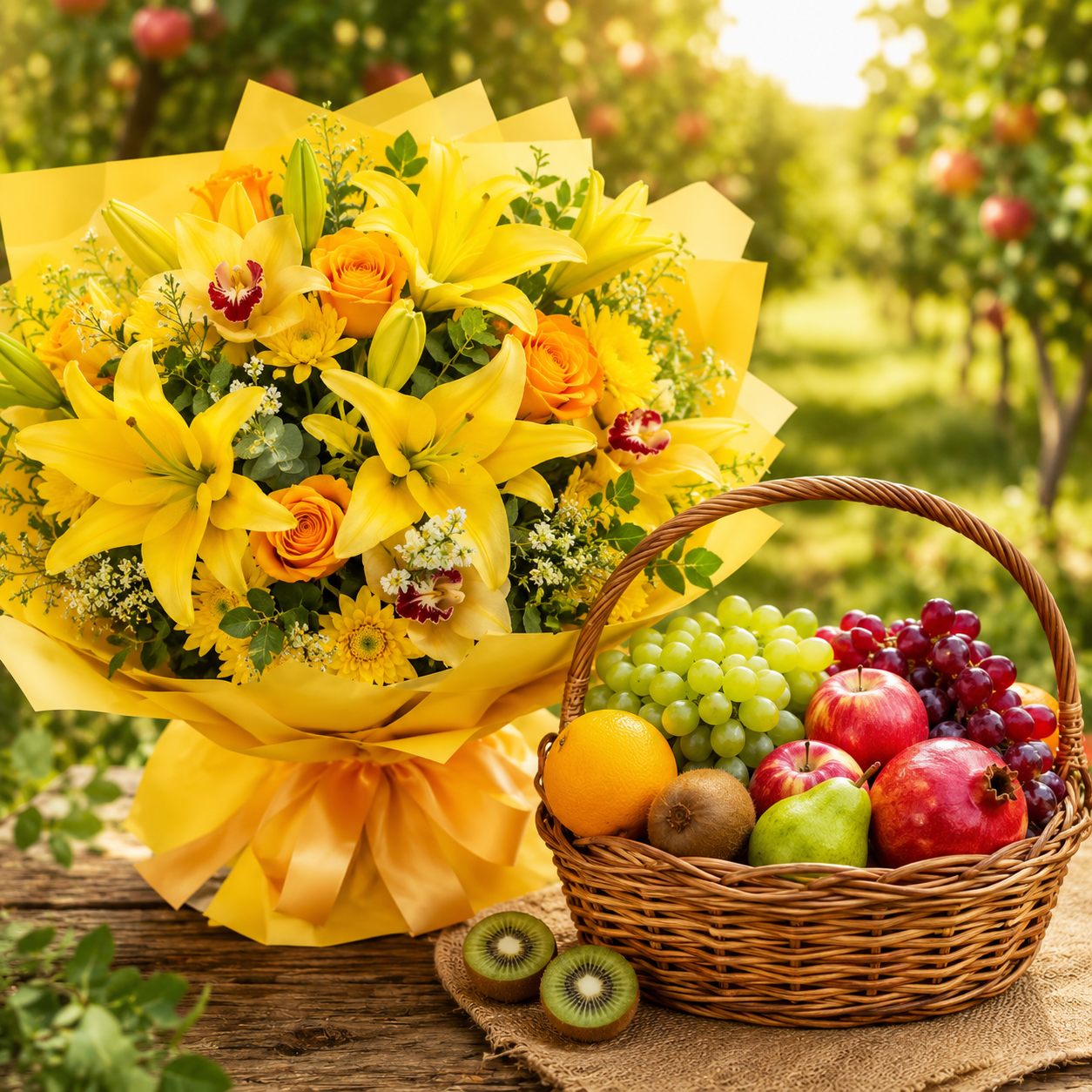 Flowers and Fresh Fruits