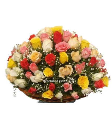 100 Mix Roses Basket
