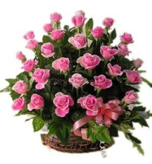 60 Pink Roses Basket
