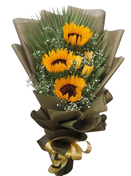 Sunflowers n Roses Hand Bouquet